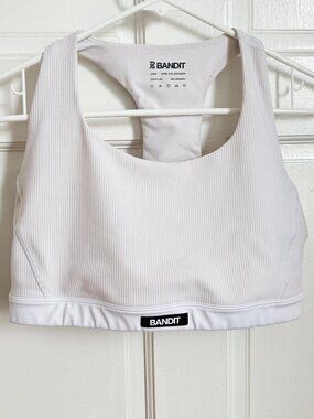 Bandit Run Bra Cream Ivory with White Band Racerback Ribbed Cadence Running L